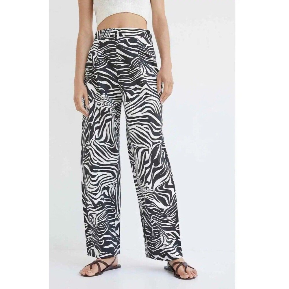 Anthropologie Corey Lynn Calter Pants Black Zebra Stripe Preppy Retro Large New